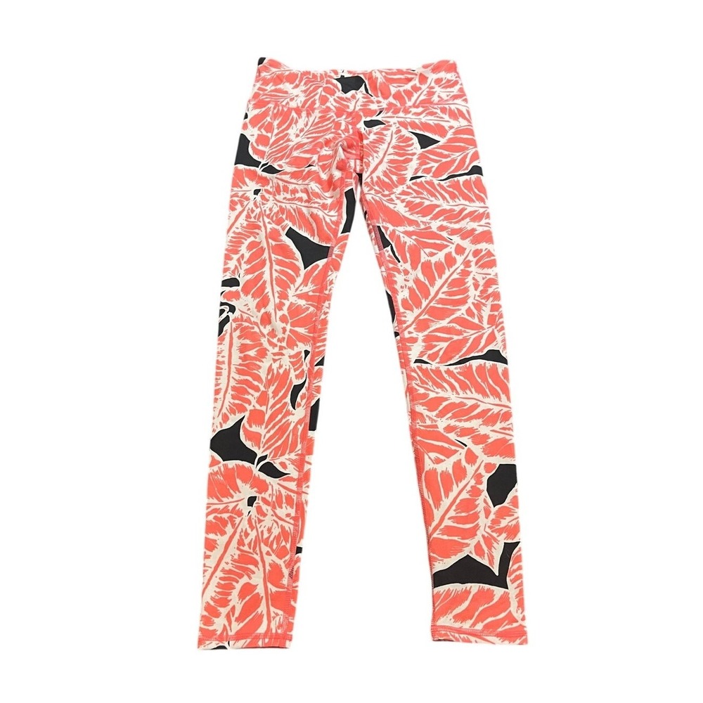 Alo Yoga Leggings Women S Pink Black Tropical‎ Leaf Print Performance Activewear